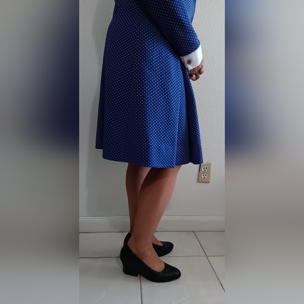Vintage SEARS The Fashion Place Blue  The Shirtdress vintage polka dot size S-M - Picture 4 of 15